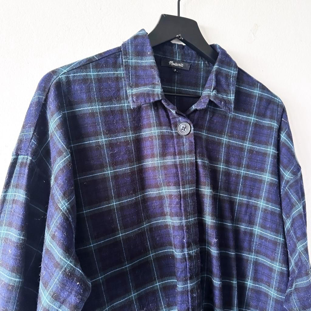 Madewell Blue and Green Plaid Flannel Shirt Women's Size M - Picture 3 of 8